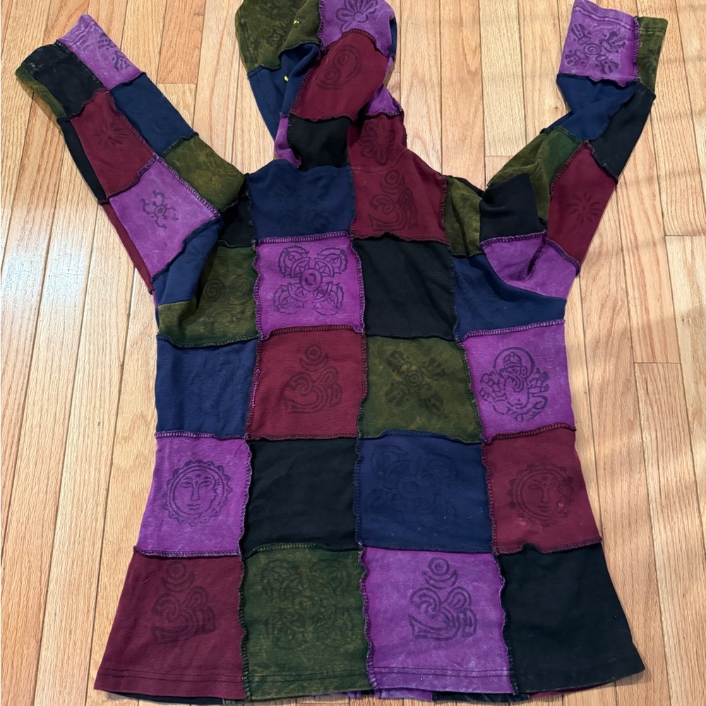 Patchwork Paint speck Celestial Sun Hooded Jacket… - image 7